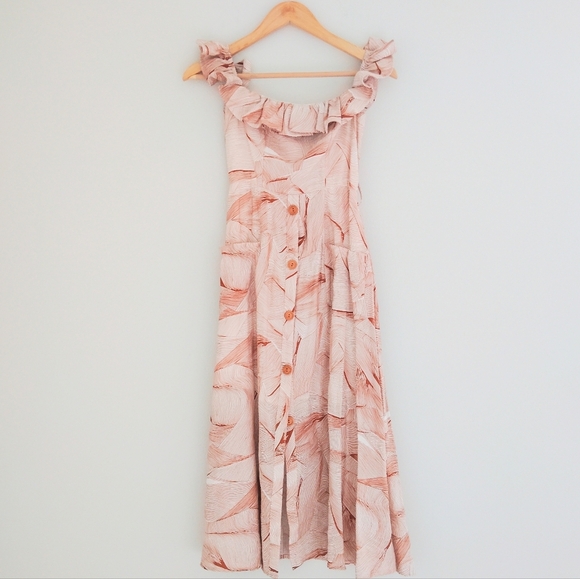 Indikah Ruffled Midi Dress in Peach Tones - Picture 2 of 7